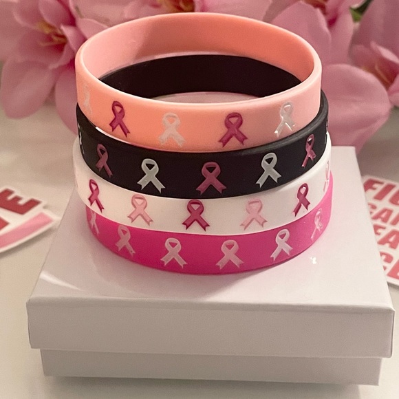 🌸 4pc Breast Cancer Awareness Stretchable Silicone Bracelets - Picture 3 of 12